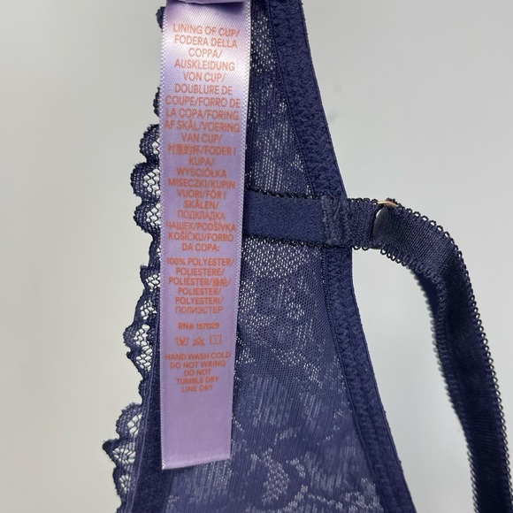 Savage x Fenty by Rihanna Allover Lace T-Shirt Bra 32D Purple Blue Sexy Push Up - Picture 13 of 16